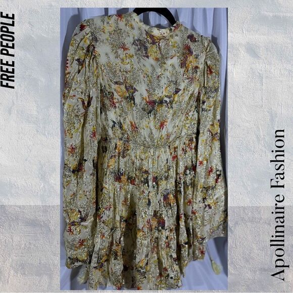 FREE PEOPLE BY ROCOCO SANDS METALLIC FLORAL PRINT MINI DRESS NWT - Picture 7 of 12
